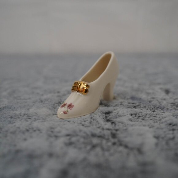 Lefton Other - Vintage Porcelain Miniature Shoe Figurine Floral Gold Buckle Cream Japan 3"